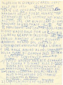 Un documento storico: la prima minuta dell’atto di resa con tutte le correzioni portate a mano.